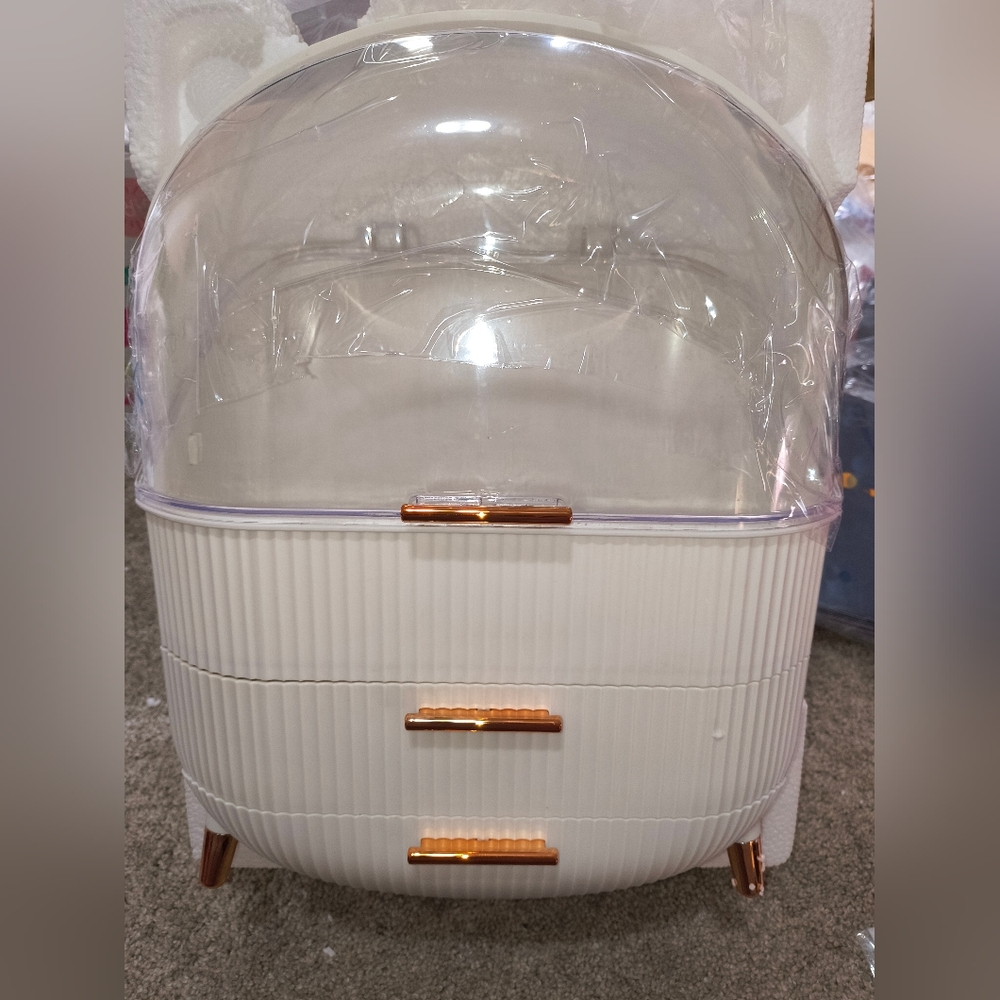 Modern White Vanity Organizer with Copper Accents Makeup accessories gift
